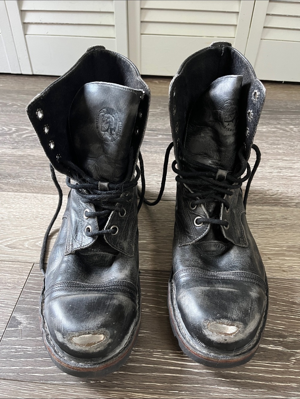 Diesel Black Leather Lace-Up Work Boots